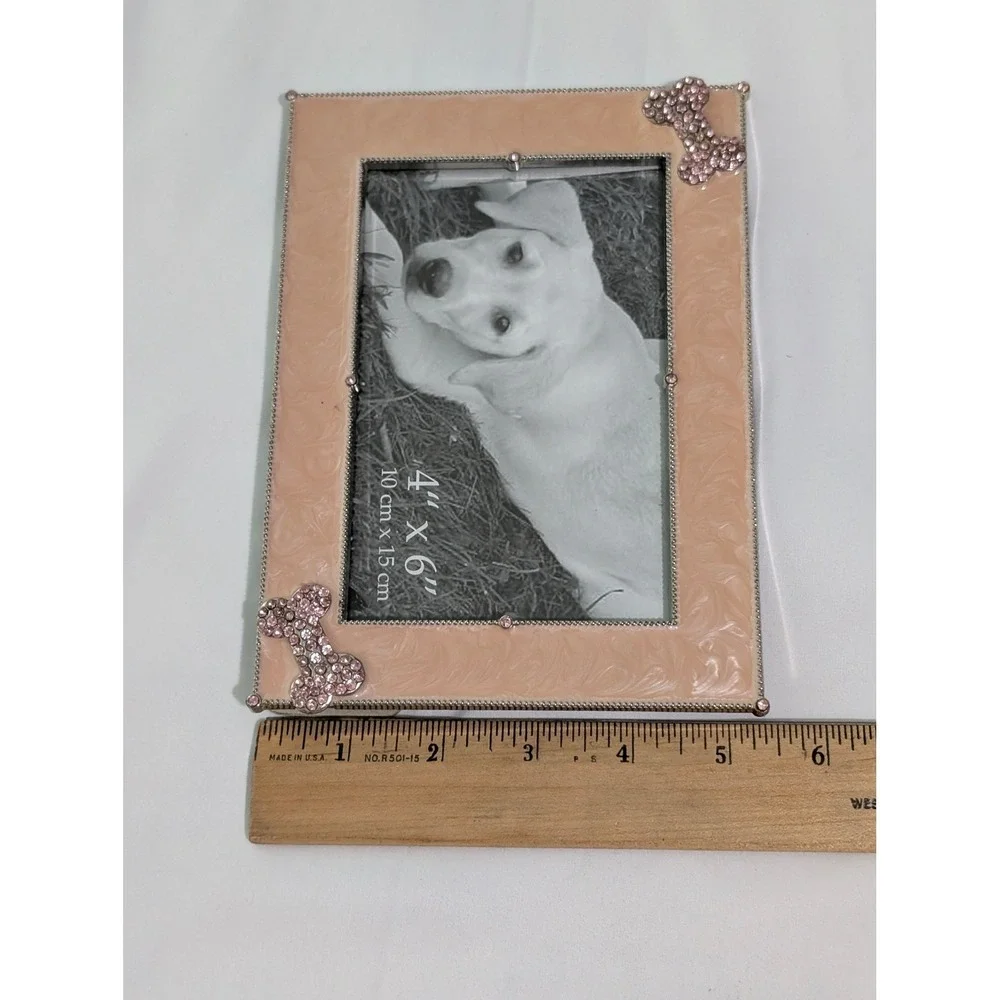 VTG Simply ShabbyChic Pink Enamel4x6 Picture FrameRhinestone DogBone 2005